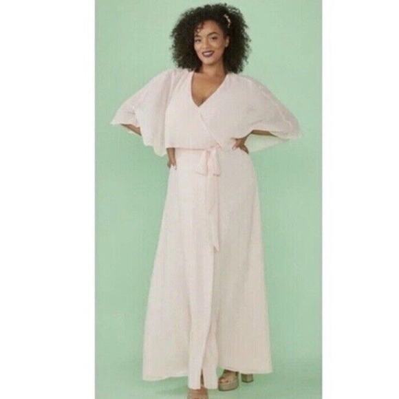 Modcloth Wrap Dress Queen of Eden Blush Pink Size Medium Gown Chiffon Maxi NEW - Picture 1 of 15